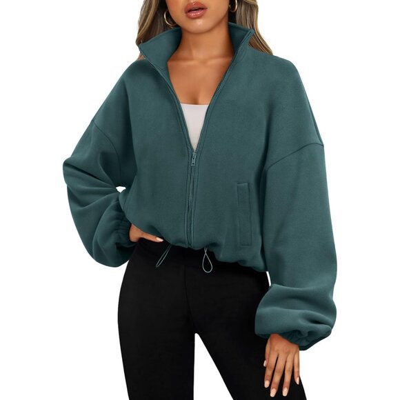 〽️Womens Green AUTOMET Oversized Fleece Zip Up Sherpa Sweatshirt Fashion Jacket